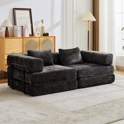 Modern Style Sofa For Indoor, Compression Convertible Floor Sofa Bed With Fixed - Shape Frame, Boneless Modular Sectional Sofa, No Assembly Required, Ideal For Multi - Occasion Use