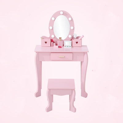 Kids Makeup Dressing Table With Lights & Wood Makeup Playset