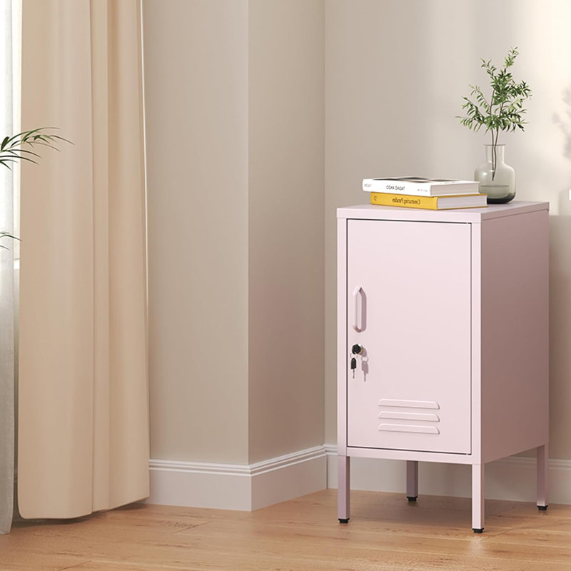 Metal Locker End Table - Modern Minimalist Side Table with 2 Adjustable Shelves, Anti-Tilt Design - Multi-Functional Storage Cabinet for Living Room & Bedroom (27.55" H x 13.78" W x 14.96" D)