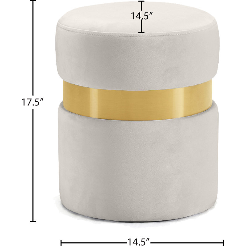 Hailey 14.5" Wide Velvet Round Cocktail Ottoman, Gold, Cream Velvet
