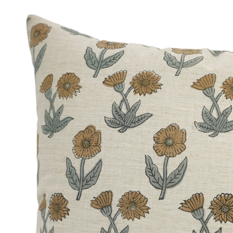 Artisan Floral Block Print Cushion Cover Boho Style Decorative Pillowcase for Living Room & Bedroom, Square, 26"H x 26"W