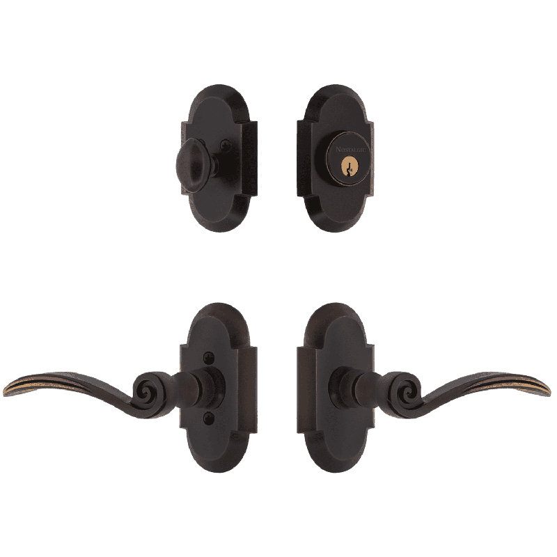 Nostalgic Warehouse Cottage Entry Set with Swan Lever, Right Handed, Timeless Bronze, 2.375