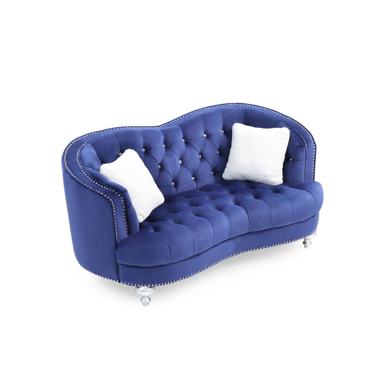 Wellington Tufted Upholstered Loveseat, Blue, 35"H x 71"W x 37"D
