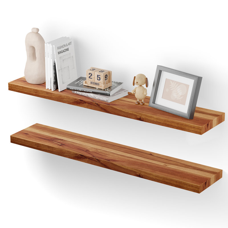 Set Of 2 36" Acacia Wood Floating Shelves Wall Mounted With Invisible Metal Bracket (Hardware Included)