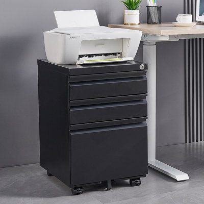 Office Storage Filing Cabinet, 3-Drawer Mobile Filing Cabinet With Lock