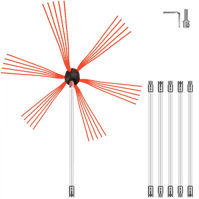 Chimney Sweep Kit, Chimney Brush Kit with 6 Nylon Flexible Rods, Rotary Chimney Cleaning Kit Driven by Drill, Chimney Cleaning Tool Kits for Sweeping Fireplace Flue