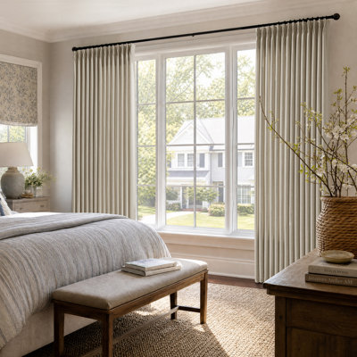 Thick Pinch Pleated Linen Blend Curtains for Living Room, Semi Sheer Memory Trained Drapes, Birch, 40x84