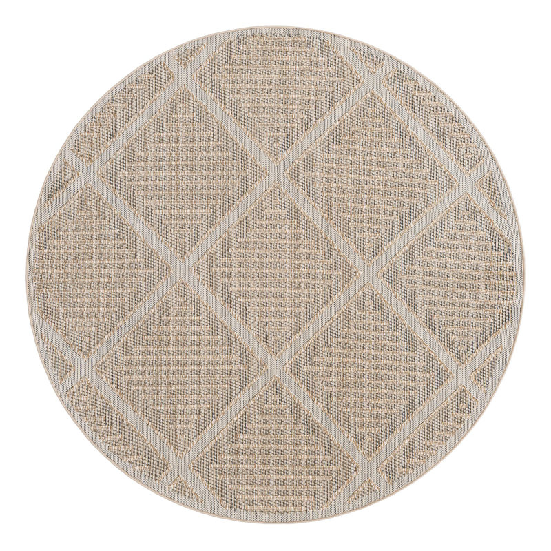 Geometric Machine Made Power Loom Polypropylene Plastic Indoor/Outdoor Area Rug in Khaki, Round 7'10"