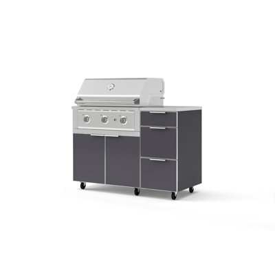Îlot de cuisine extérieure avec barbecue, ensemble de 4 pièces en aluminium comprenant un barbecue au propane haute performance de 84 cm et un comptoir en acier inoxydable de 41 cm.