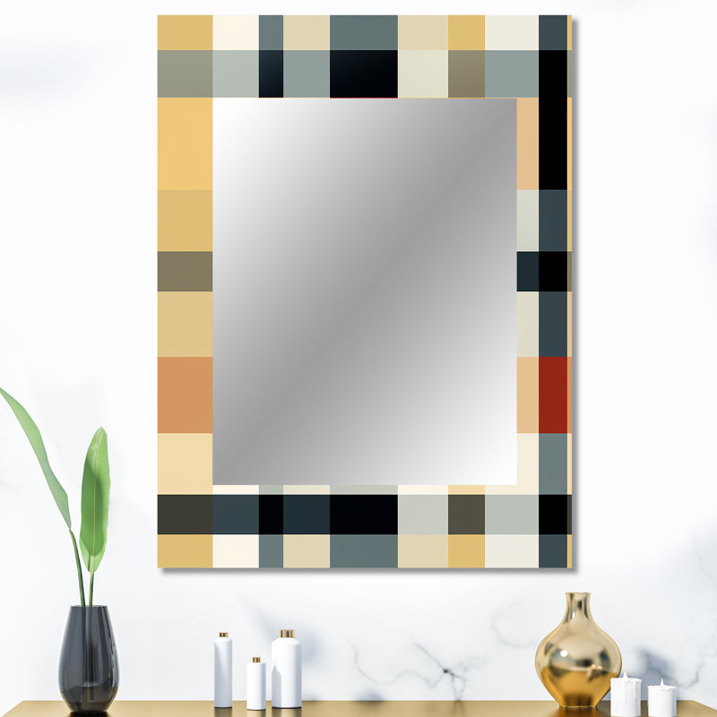Black And Cream Plaid Sophistication - Plaid  Large Mirror, Plaid Decorative Wall Mirror, Printed Metal Art, 40" x 30"