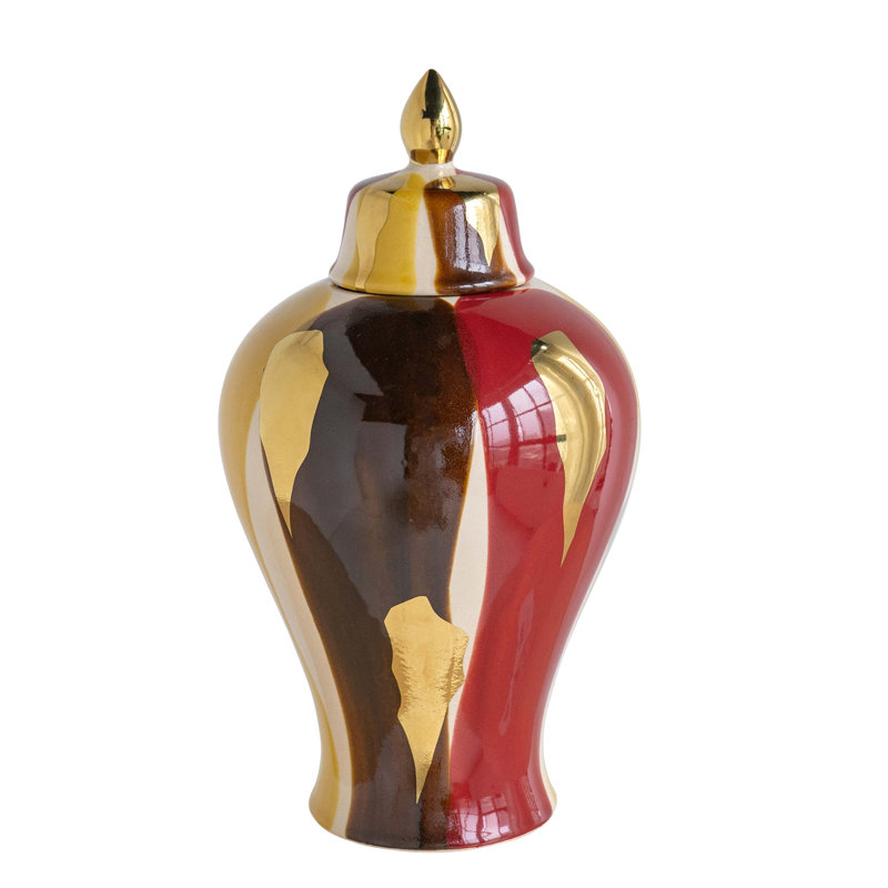 Curved Ceramic Jar With Artistic Multicolored Finish