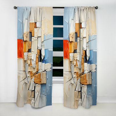 Cubism Blue And White Fight II - Shapes Curtain - Blackout Abstract Curtain - 1 Panels
