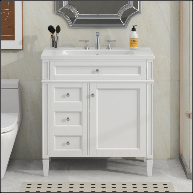 Meuble-lavabo de 30 po avec lavabo supérieur, meuble-lavabo moderne avec 2 tiroirs et tiroir escamotable, meuble-lavabo simple