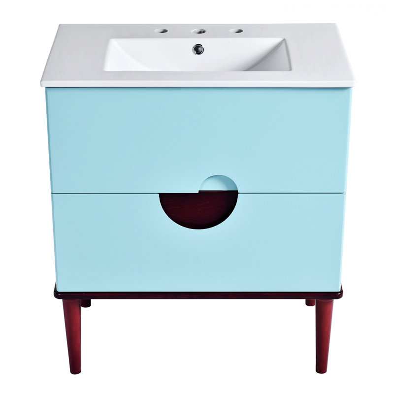Modern Bathroom Vanity With Ceramic Sink, Wood Bathroom Storage Cabinet With 2 Drawers