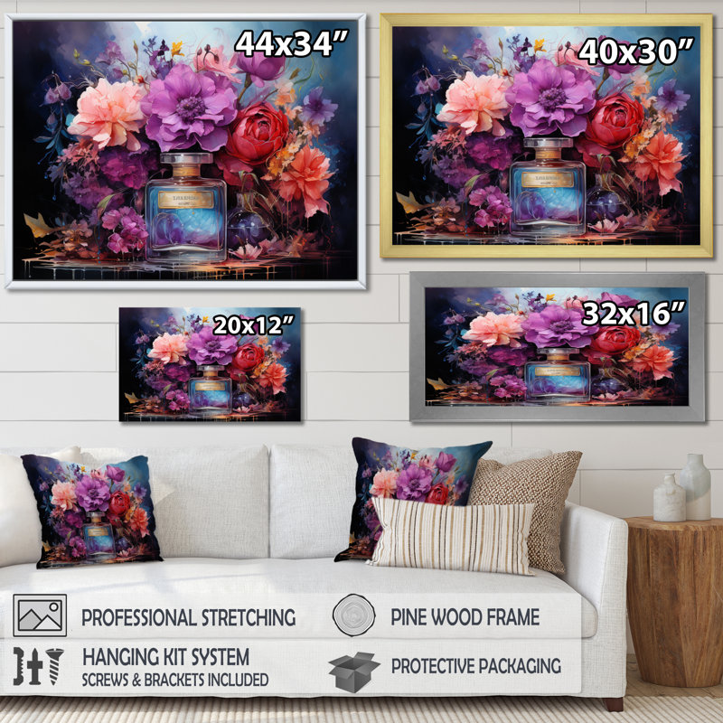 Floral Parfum Vibrant Elegance IV, Cadre photo noir, H 16 po x l 32 po x P 1 po