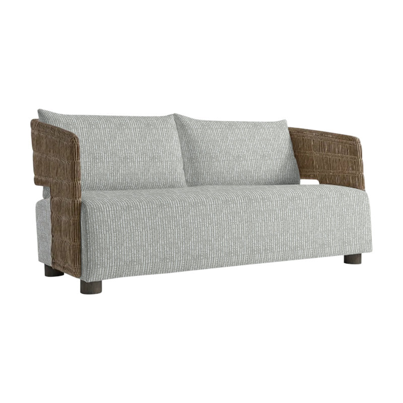 Maldives Outdoor Teak Loveseat, Lt Grey Chenille Woven Stripe 6023-010