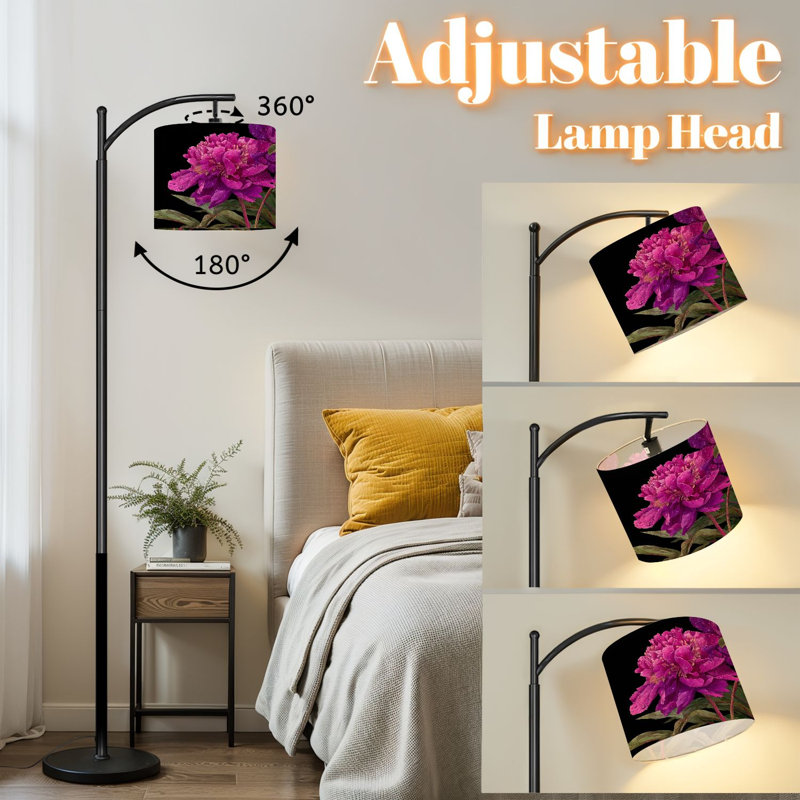 Lampe sur pied à arc en forme de pivoine pleine fleur 3 lumières à intensité variable avec télécommande pour chambre à coucher, ampoule incluse