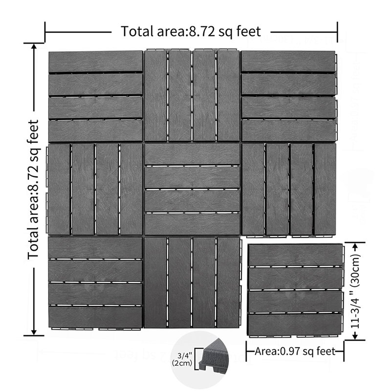 Carreaux de terrasse à verrouillage, Gris foncé