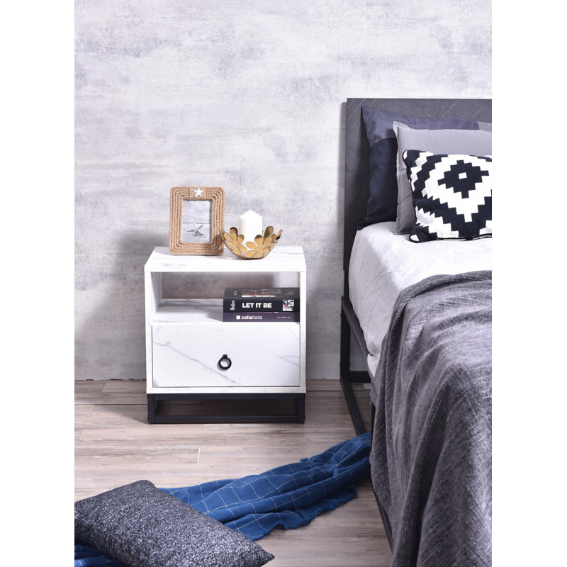 Bluejacket 50.2cm W Particle Board / Chipboard Bedside Table, Marble