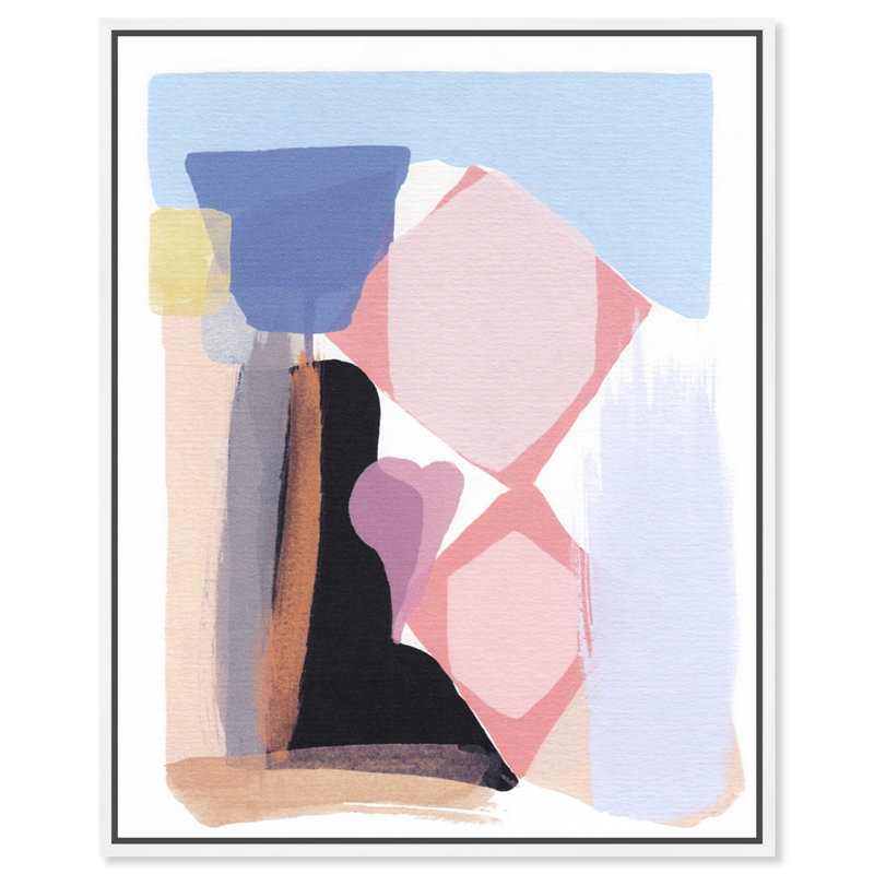Toile cachette abstrait boho pastel par Art Remedy, H 25 po x l 21 po, Cadre doré