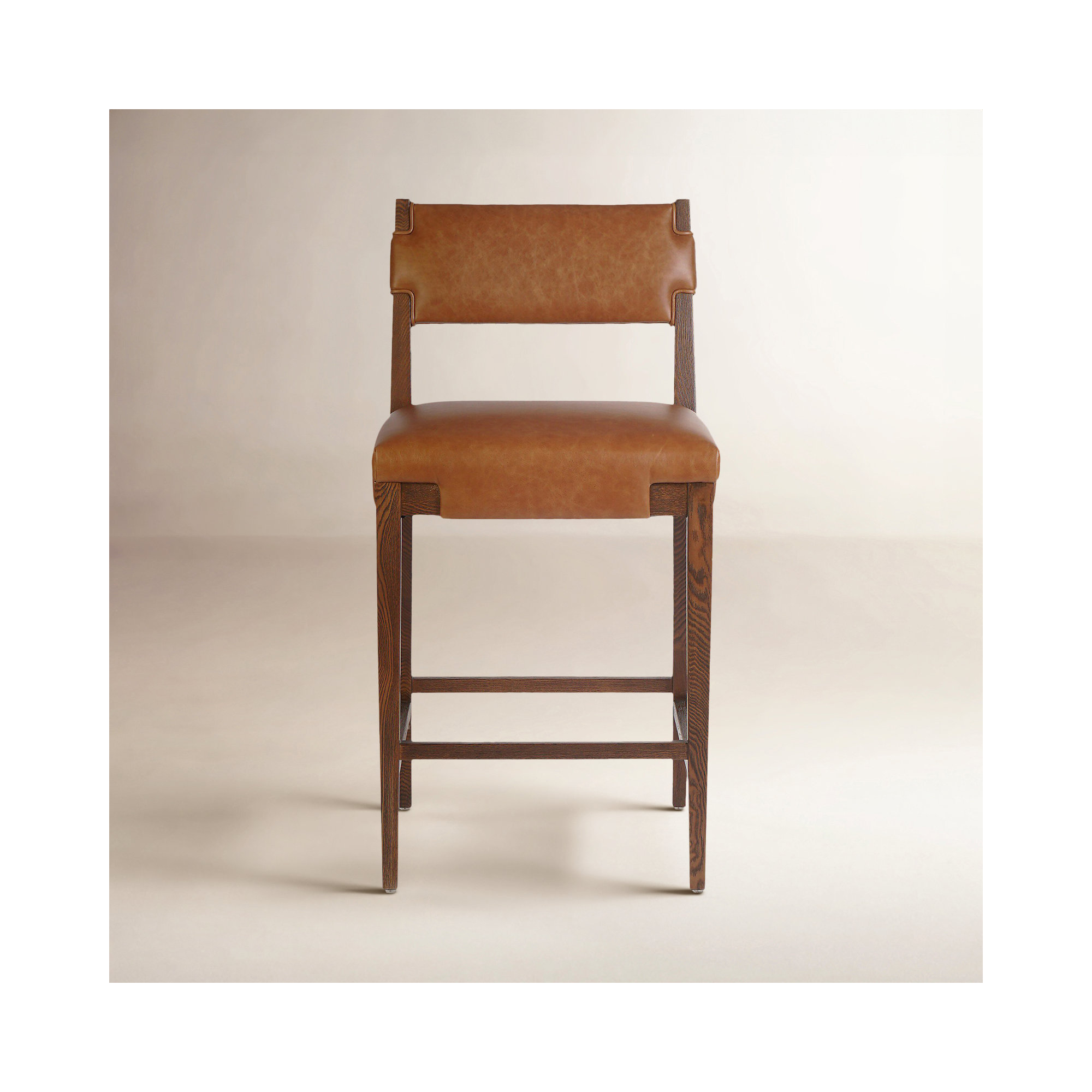 Bilbrey Leather Stool, Counter Stool (27.75" Seat Height), Brown Genuine Leather, Brown
