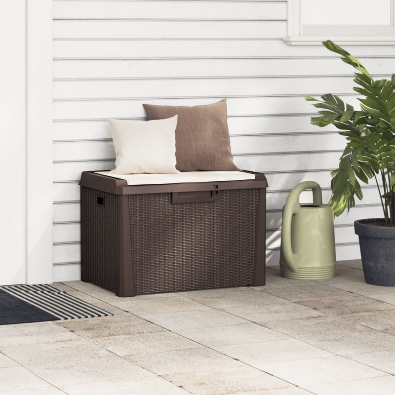 Garden Storage Box Brown Polypropylene PP Large Outdoor Patio Storage Box Spacious Design, Brown