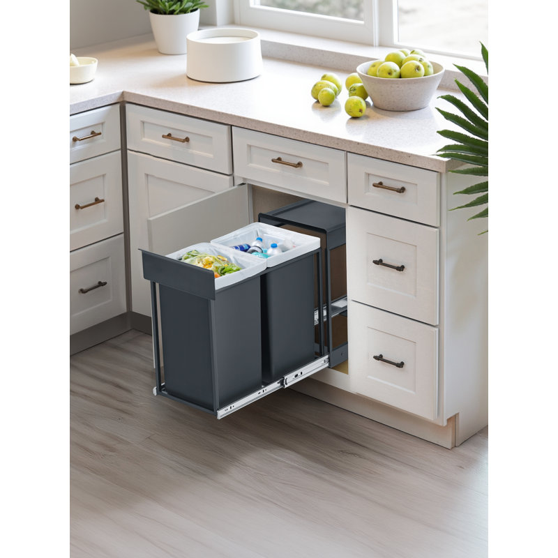 Steel Zip Kitchen Trash Can - 15L, 44cm H x 32.7cm W x 48.6cm D