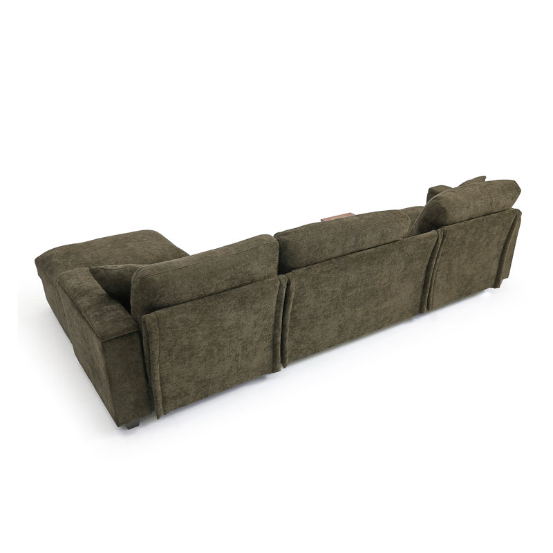 Canapé modulaire modulaire avec repose-pieds avec rangement, Lin vert