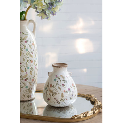 Vase décoratif en céramique 6,7 x 6,7 x 7,7 po avec motifs floraux multicolores