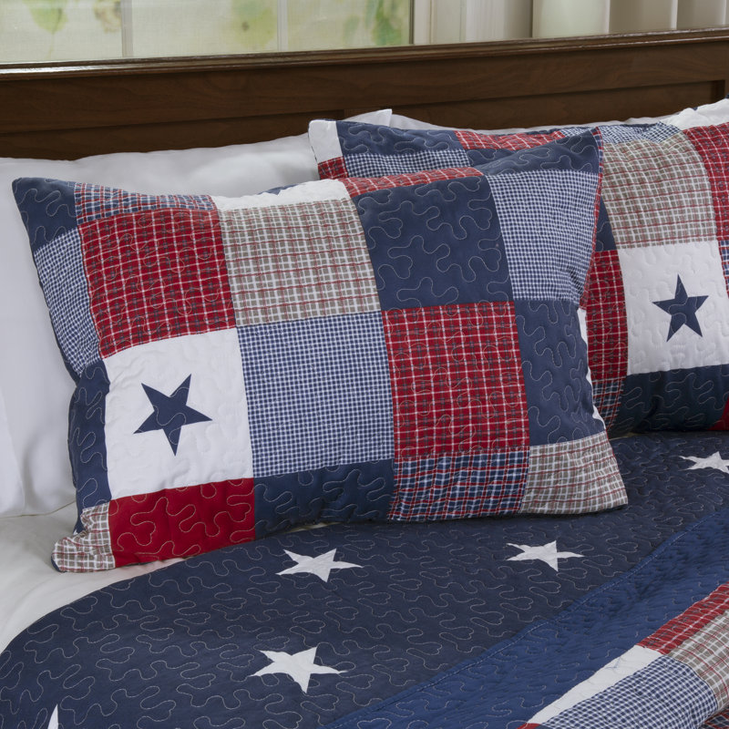 Patriotic Patchwork King Microfiber Quilt Set in Red, White, and Blue