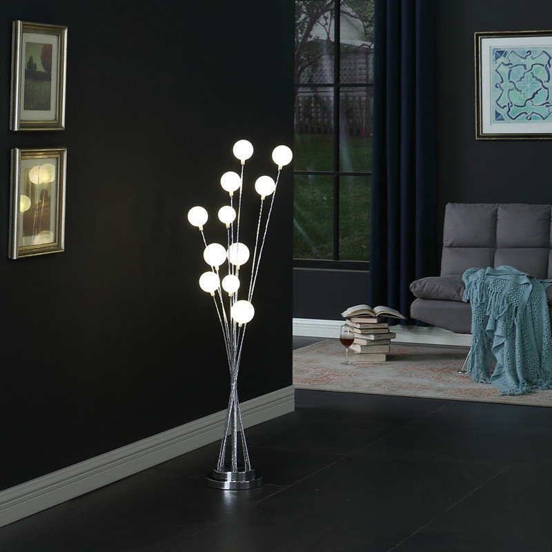 Lampe sur pied en métal 11 lumières DEL Aluminun, Argent argent