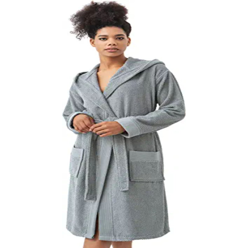 Peignoir de luxe pour femme SEYANTE - Peignoir à capuchon en coton éponge turc biologique certifié GOTS, XL, Gris