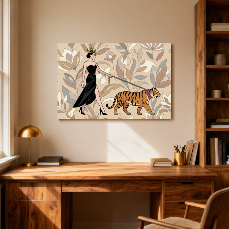 Animaux avec motif de tigre en laisse, H 20 po x l 30 po