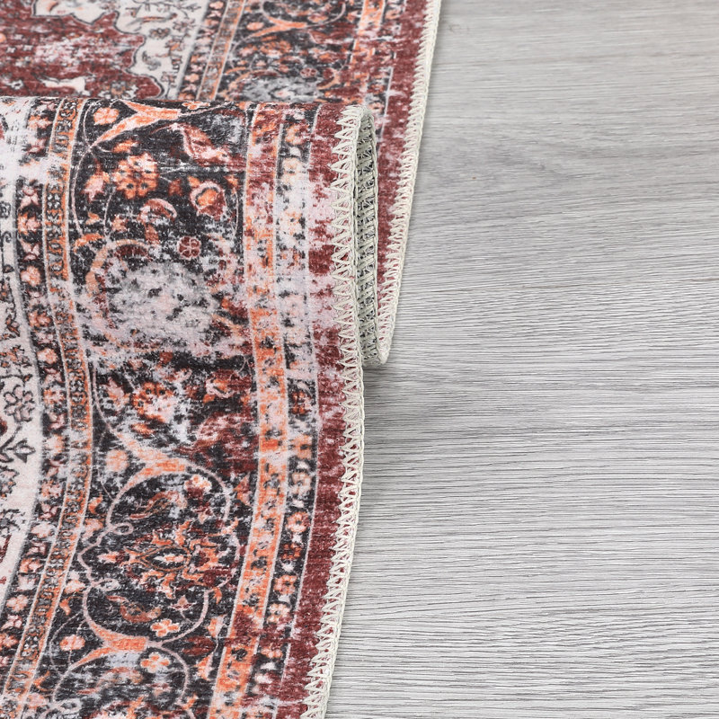 Machine Washable Area Rug Non Slip Oriental Floral Rugs for Living Room Bedrooms Foldable Rugs for Playroom Office Kitchen
