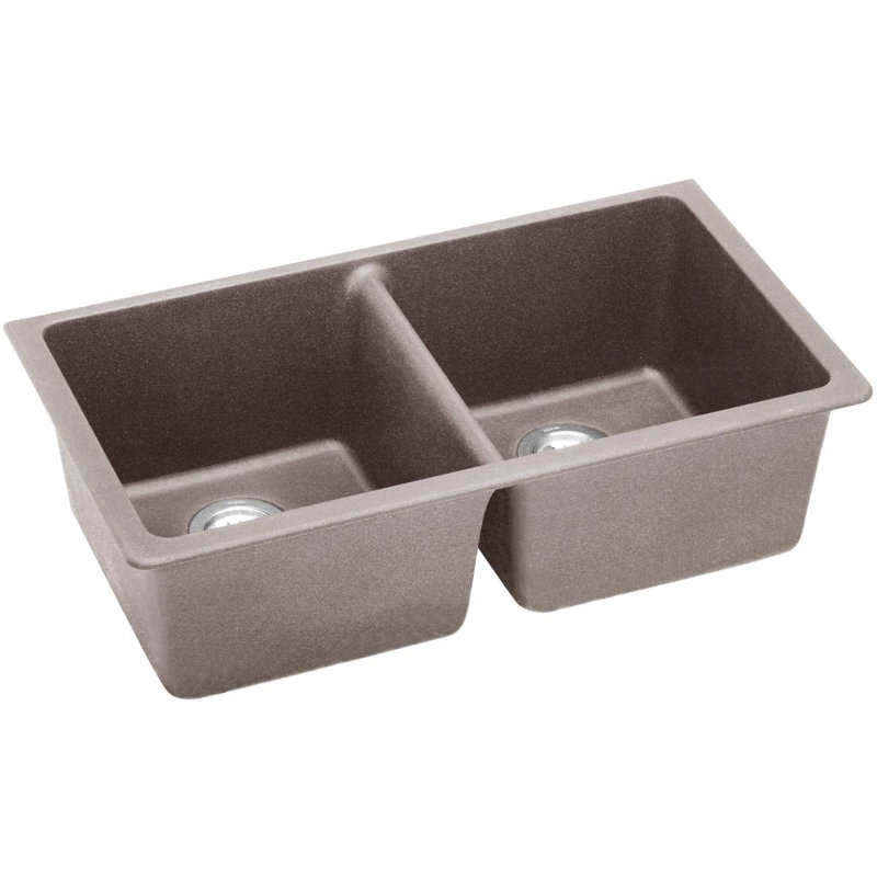 Quartz Classic 18.5" W x 33" L Double Basin Undermount Kitchen Sink, Greige