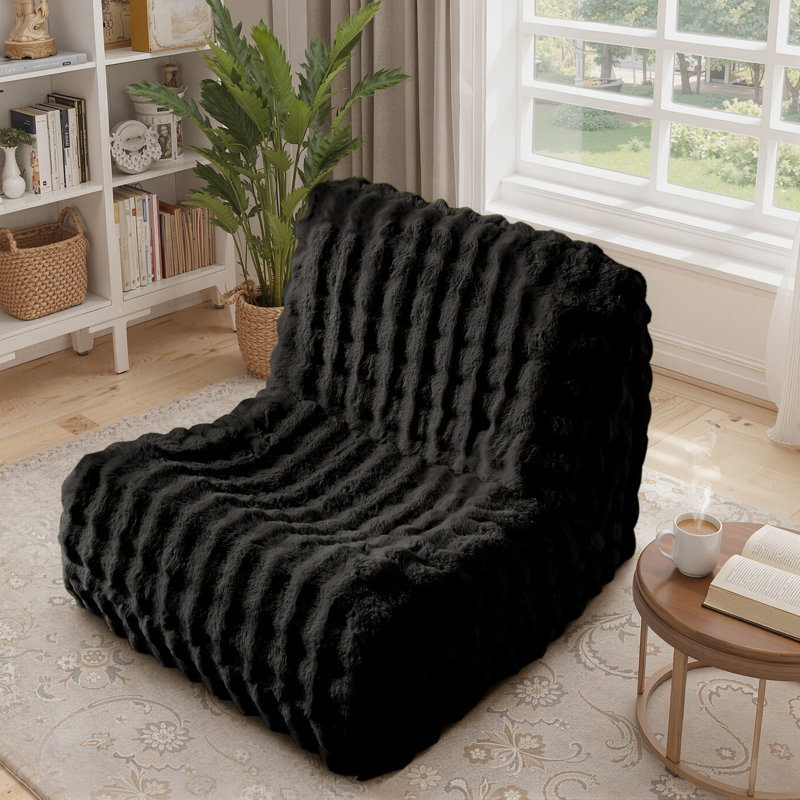 Classic Bean Bag Chairs For Adults, Faux Fur Bean Bag Compressed Chairs Filled Memory Foam,Plush Lazy Sofa For Living Room,Bedroom,Dorm,Office