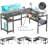 Mishaal L-Shaped Metal Base Computer Desk with Power Outlet-1528874090