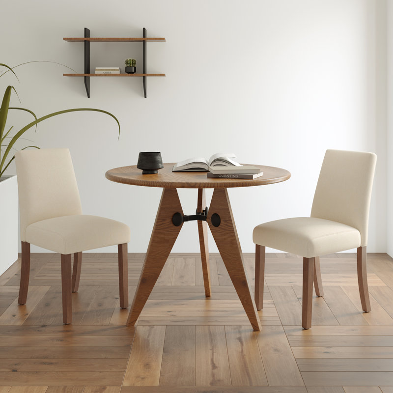 Chaise de salle à manger rembourrée en tissu à haut dossier de 17,3 po de large avec pieds en bois massif, Beige