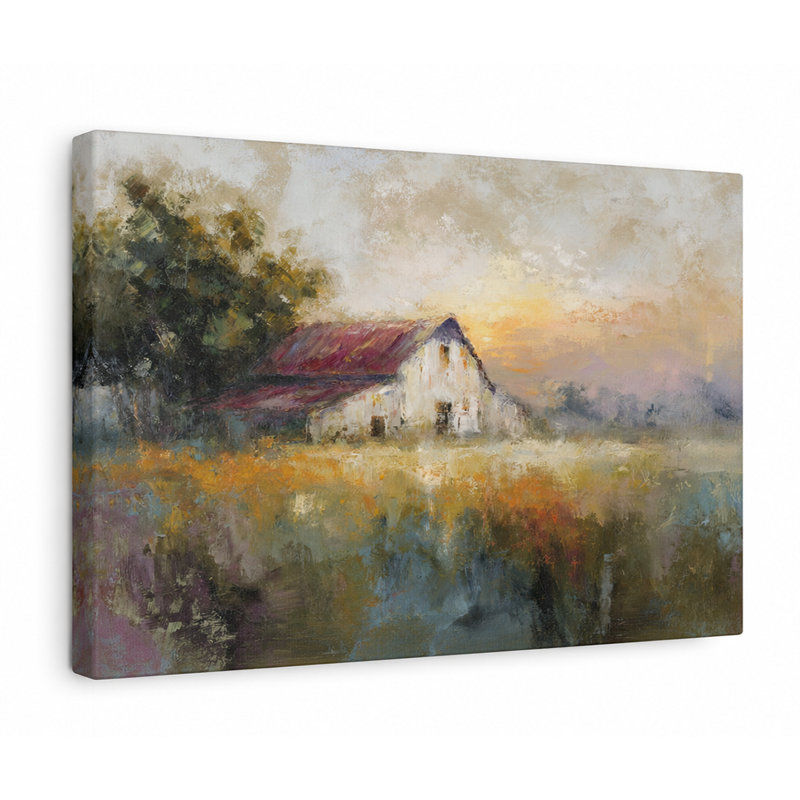 «Distant Meadowlight», art mural sur toile de paysage campagne américaine, 32"H x 48"W x 1.5"D