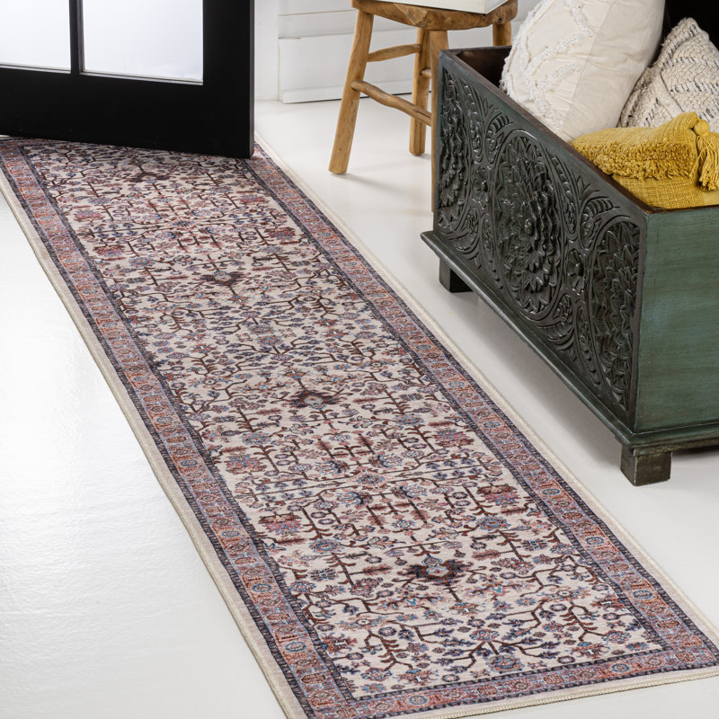 Kemer All-Over Persian Machine-Washable Beige/Red/Blue Rug, Runner 2' x 8'