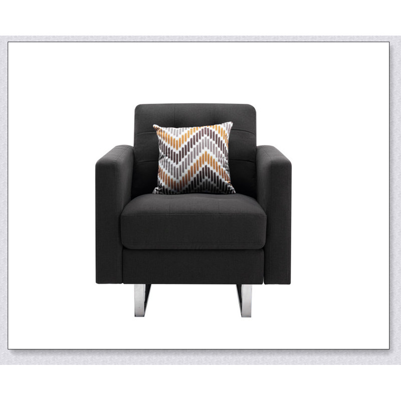 Beige Linen Tufted Armchair, Lin gris foncé