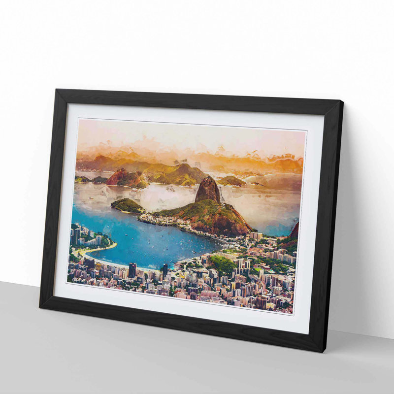 Skyline of Rio De Janeiro in Brazil in Abstract - Picture Frame Graphic Art Print, 48cm H x 65cm W x 2cm D, Black Framed