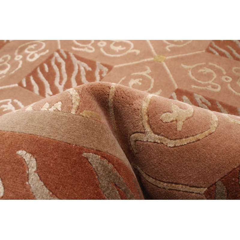 Tapis brun clair en laine noué à la main de conception unique 3 pi 9 po x 5 pi 9 po New Age Collete
