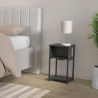 Side Table With Charging Station, 3-tier End Table With Usb Ports And Outlets, Nightstand For Living Room, Bedroom, 11.8 X 13.4 X 22.8 Inches, Plug-in Series, Black
