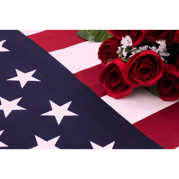 Ebern Designs Bouquet Of Roses On American Flag - Close Up - Wrapped ...
