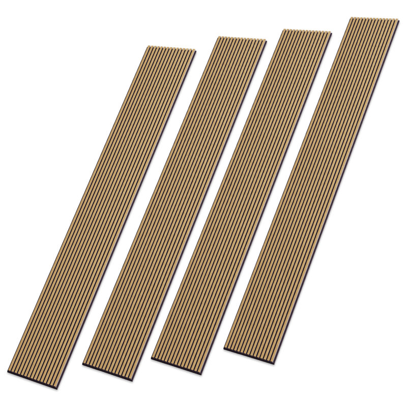  Panneaux muraux 3D acoustique 4 pièces x 94,5 po x 12,6 po - Panneaux muraux décoratifs à lattes de bois insonorisées American Oak (33 pieds carrés)