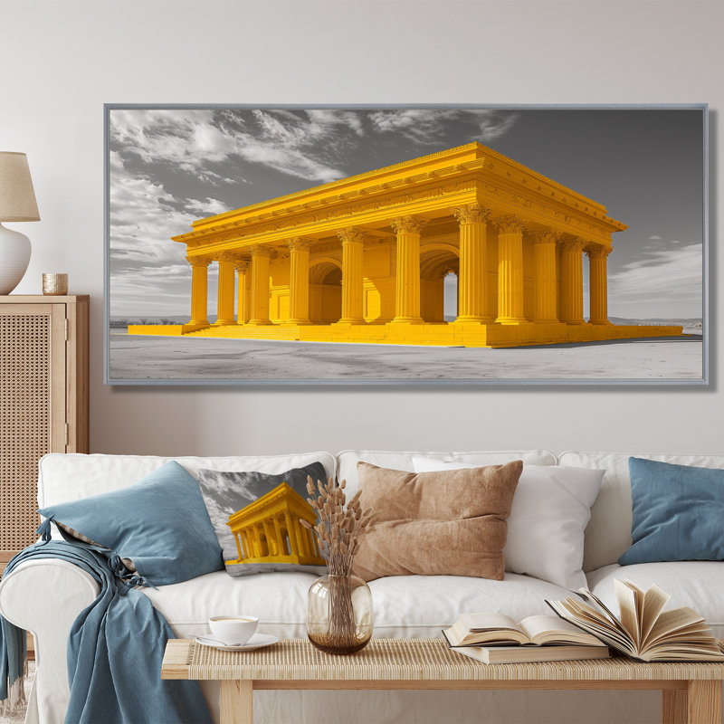 Reproduction d'art mural jaune et gris Lincoln Monument, H 28 po x l 60 po, Encadrement argenté