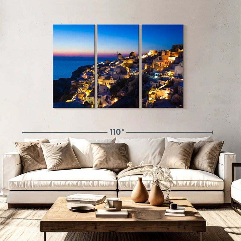 Gillard Santorini au coucher du soleil, H 48 po x l 74 po