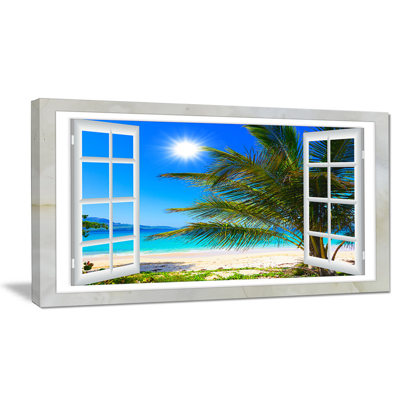 " Window Open To Beach With Palm " by Db-rus, 28" H x 60" W x 1" D, Wrapped Canvas