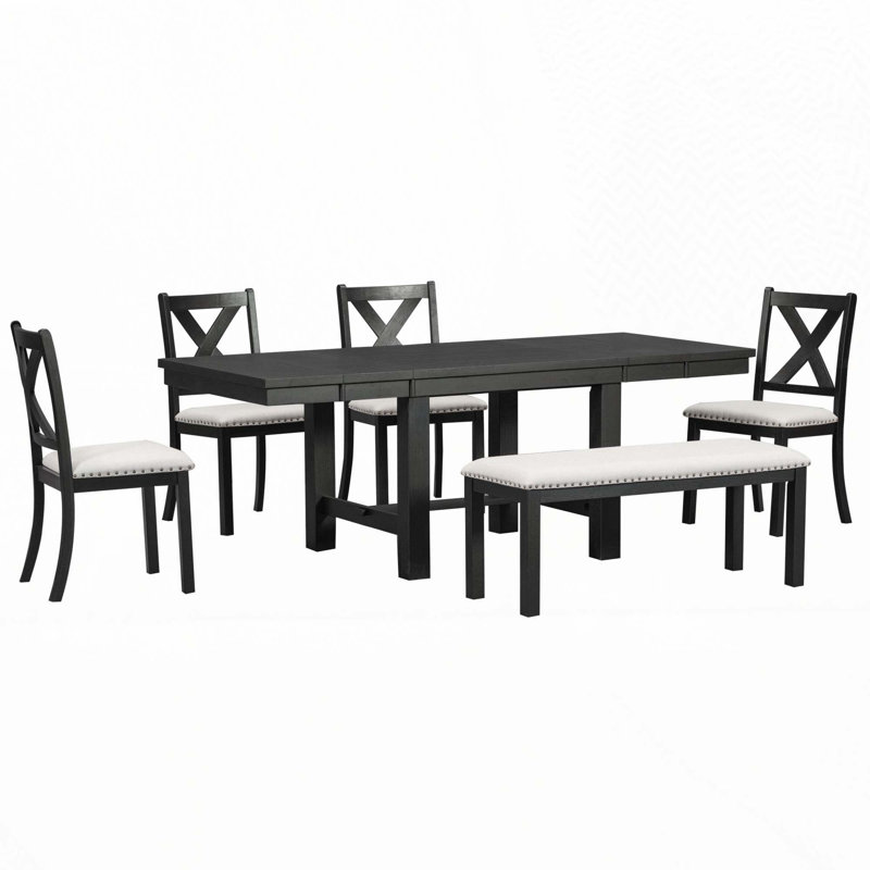 Raelene Modern 6-Piece Extendable Dining Table With Footrest,kitchen table set with Leaf,dining table set,dining room set